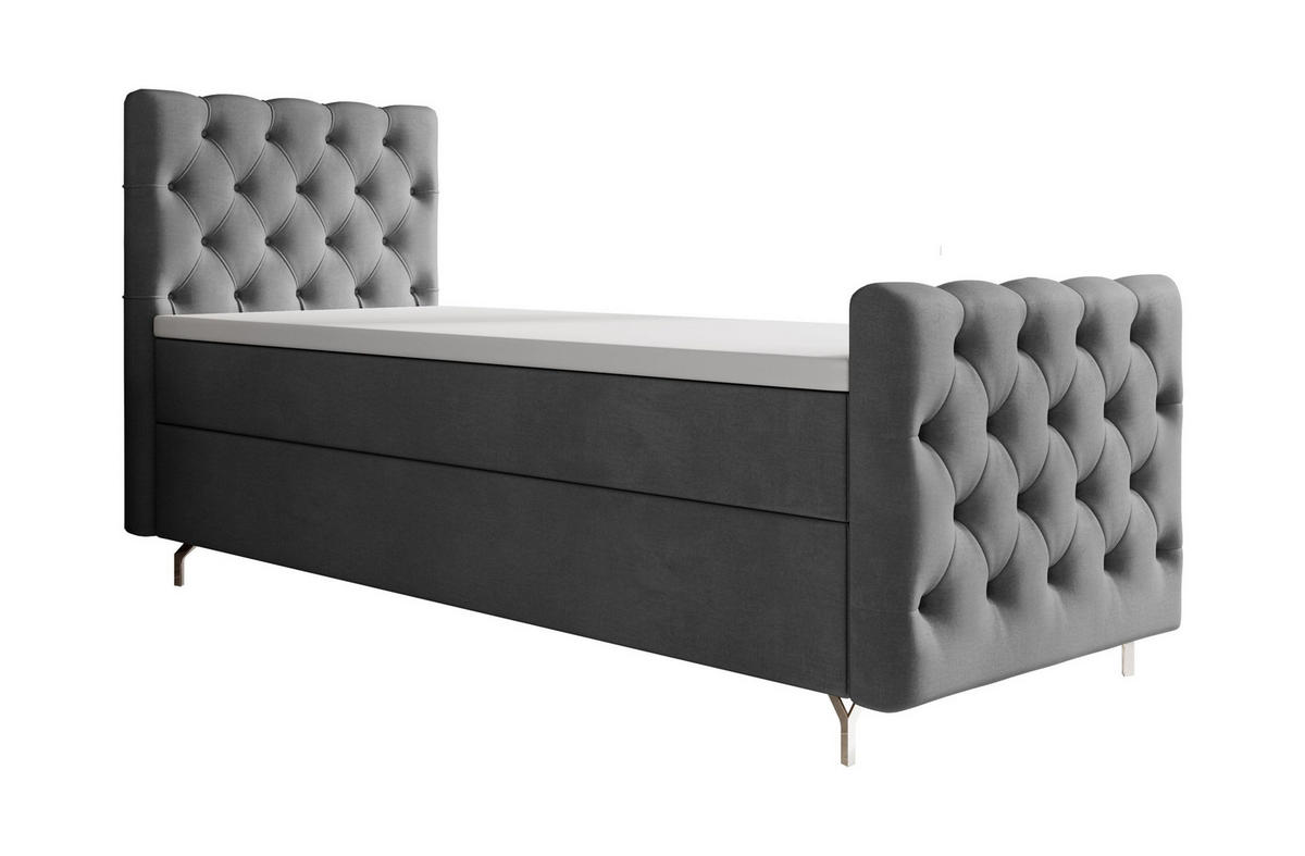 BOXBETT CHESTER PLUS P mit Matratze H3, Bonell und Topper 90x200 Monolith 92 - Grau, Textil (90/200cm) - Bedante
