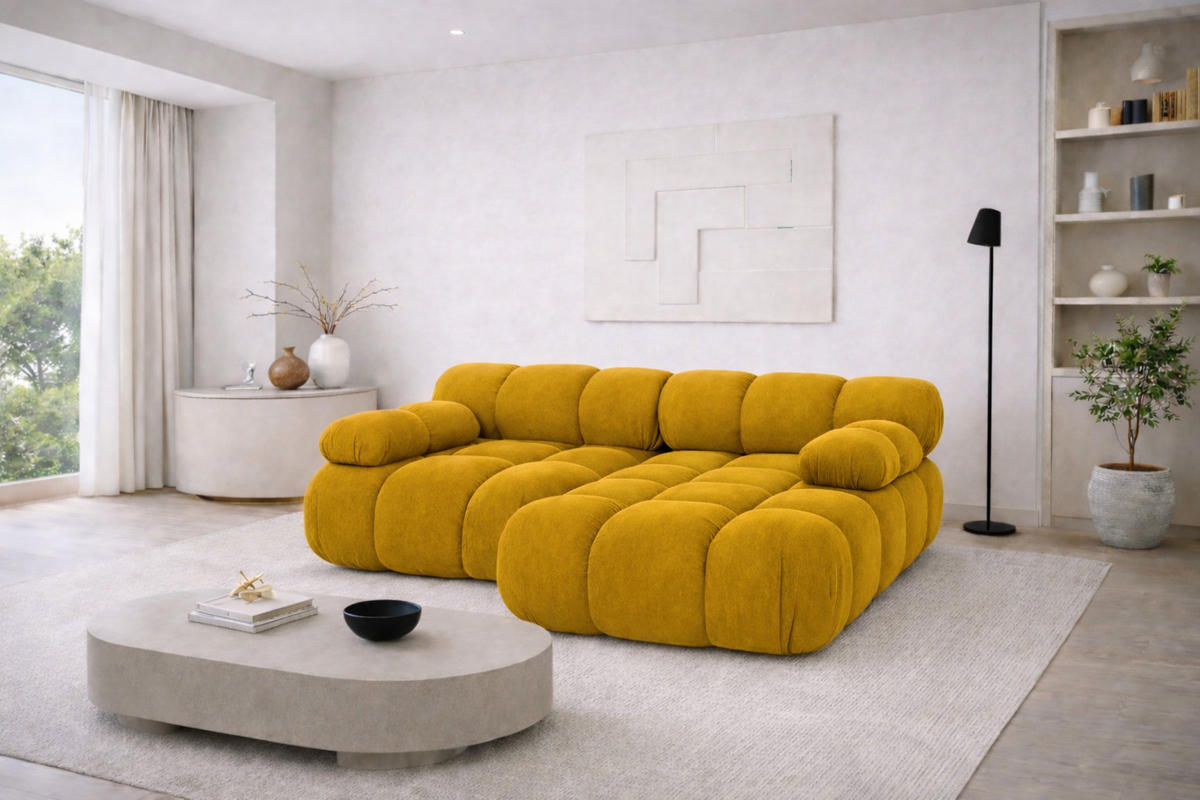ECKSOFA L-form Mini Modular, Veloursstoff Salvador, Gelb, Rechts, Selia - Gelb, Holz (190/160cm) - Kaiser Möbel