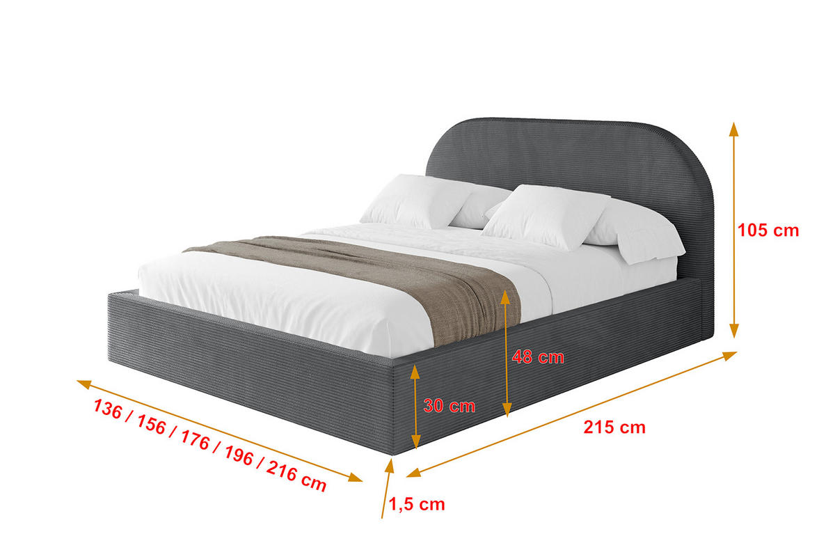 POLSTERBETT mit Bettkasten und Lattenrost, Bett mit Matratze H3/H4 - TIVON 180x200 Dunkelgrau - Anthrazit, Holzwerkstoff/Textil (180/200cm) - ALTDECOR