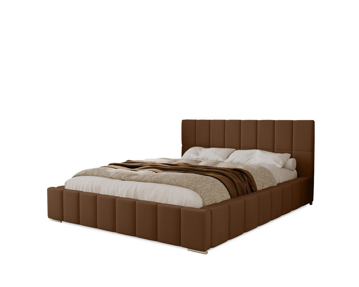 POLSTERBETT 180x200 cm, Alma, Doppelbett mit Bettkasten, Lattenrost aus Holz, Velourstoff, Dunkelbraun - Dunkelbraun, Holz/Kunststoff (180/200cm) - Marpur