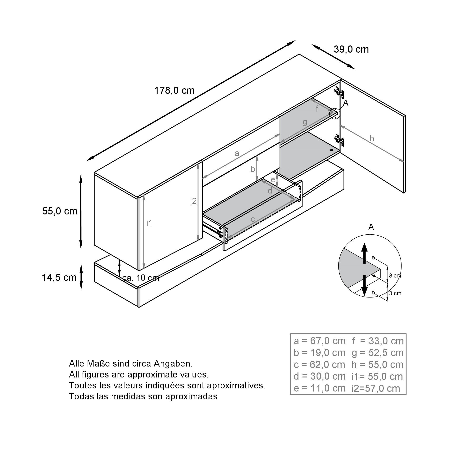 Thumbnail - Vladon Sideboard, Brombeere, Holzwerkstoff, 178x82x39 cm, Wohnzimmer, Kommoden & Sideboards, Sideboards