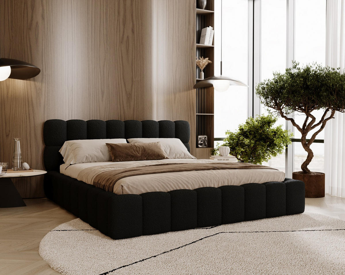 POLSTERBETT ALMA 160 x 200 cm, Bubble, Bouclé, schwarz - Schwarz, Textil (160/200cm) - Labett