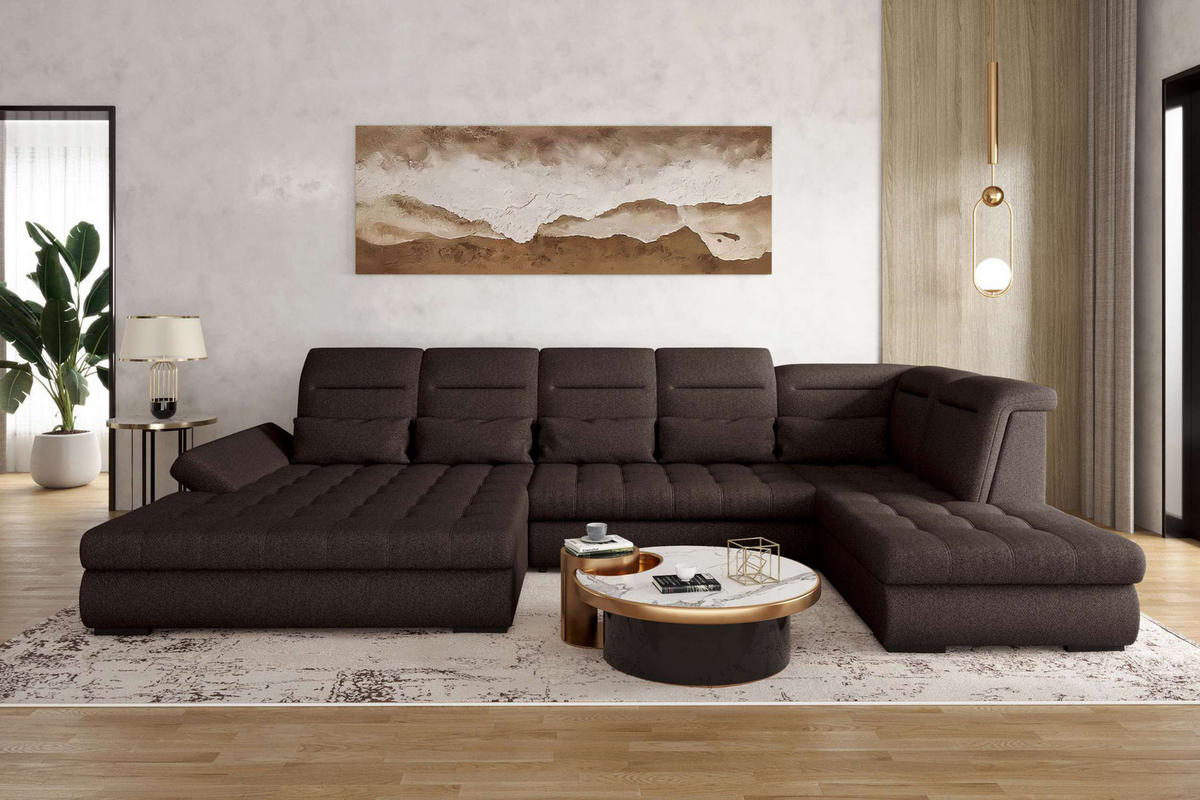 WOHNLANDSCHAFT Toscana Velours inkl. Schlaffunktion - Braun, Textil (208/87/358cm) - 99rooms