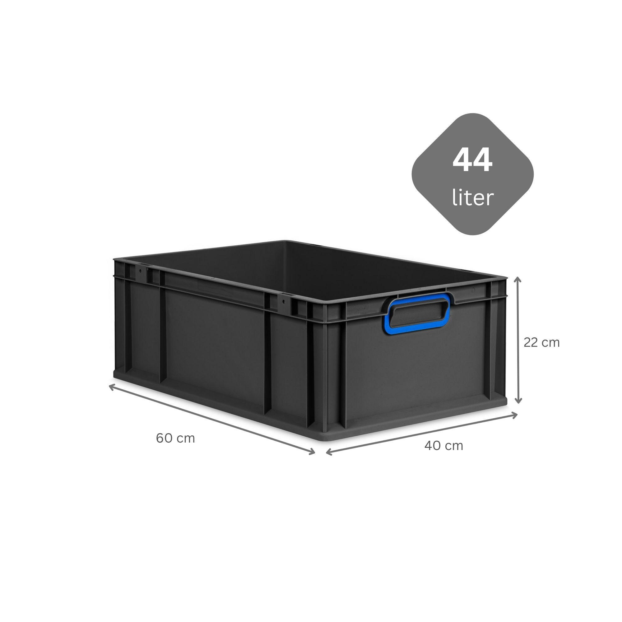 EUROBOX NextGen Color 22x40x60 cm 44 Liter Griffe blau zu, Schwarz - Blau/Schwarz, Kunststoff (40/22/60cm) - PROREGAL