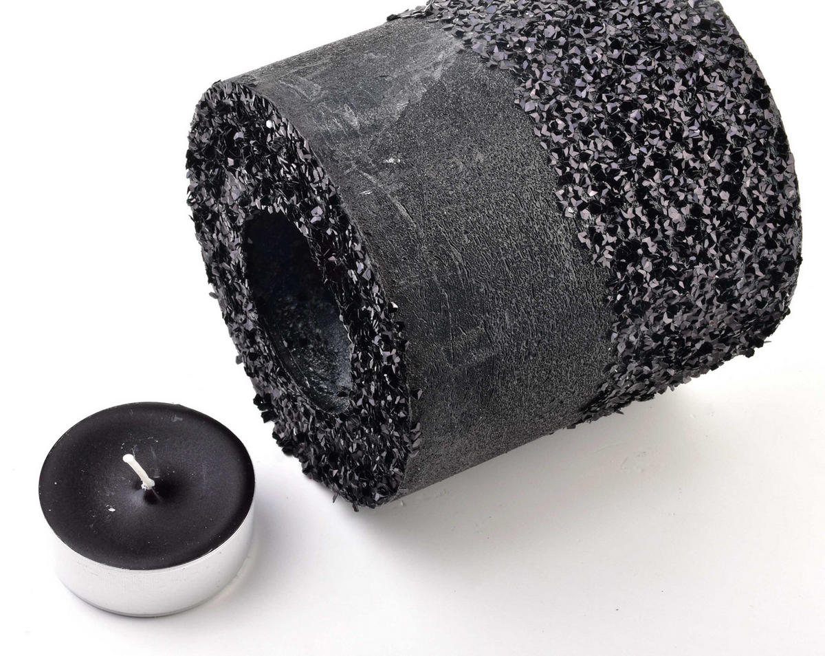 TEELICHTHALTER Diamond Schwarz 12/12/12 cm Naturmaterial - Schwarz, Naturmaterialien (12cm) - Mondex