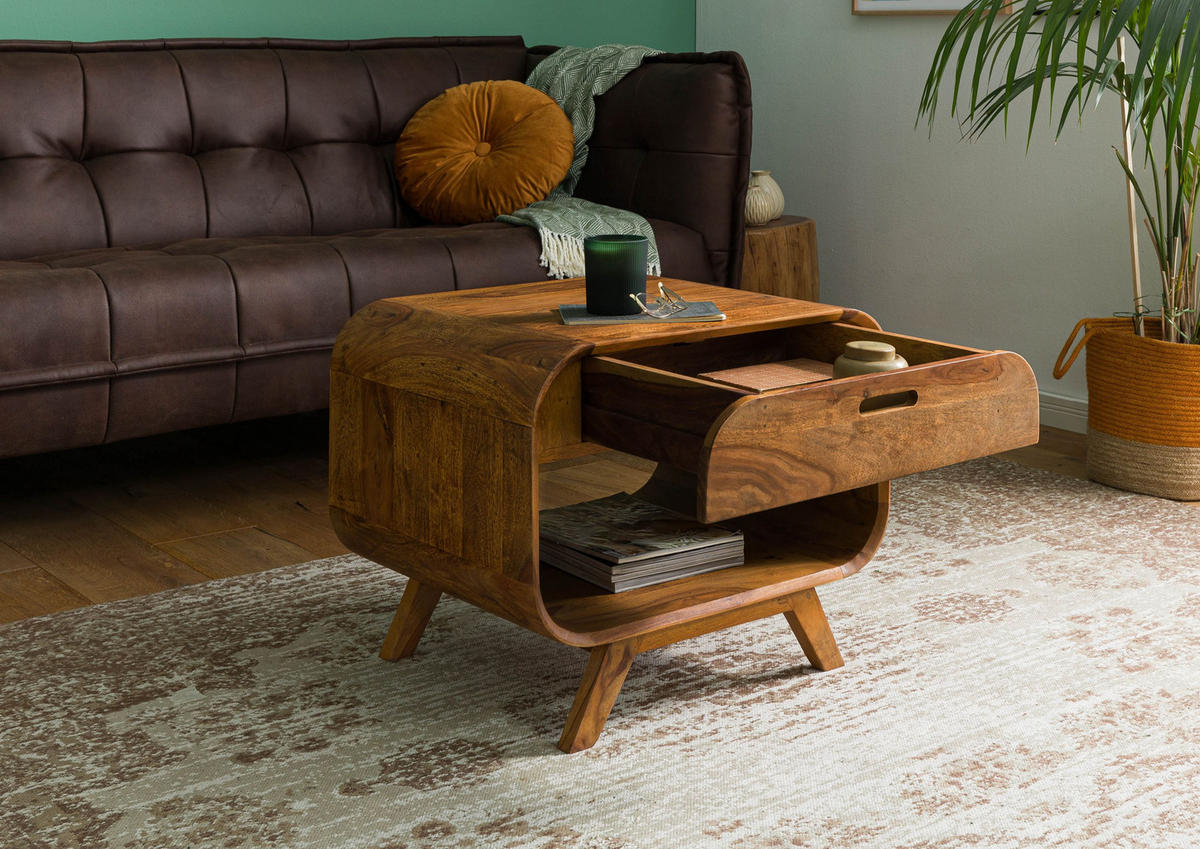COUCHTISCH Sheesham 60x50x50 hellbraun lackiert MAILAND #130 - Braun, Holz (60/50/50cm) - Massivmoebel24