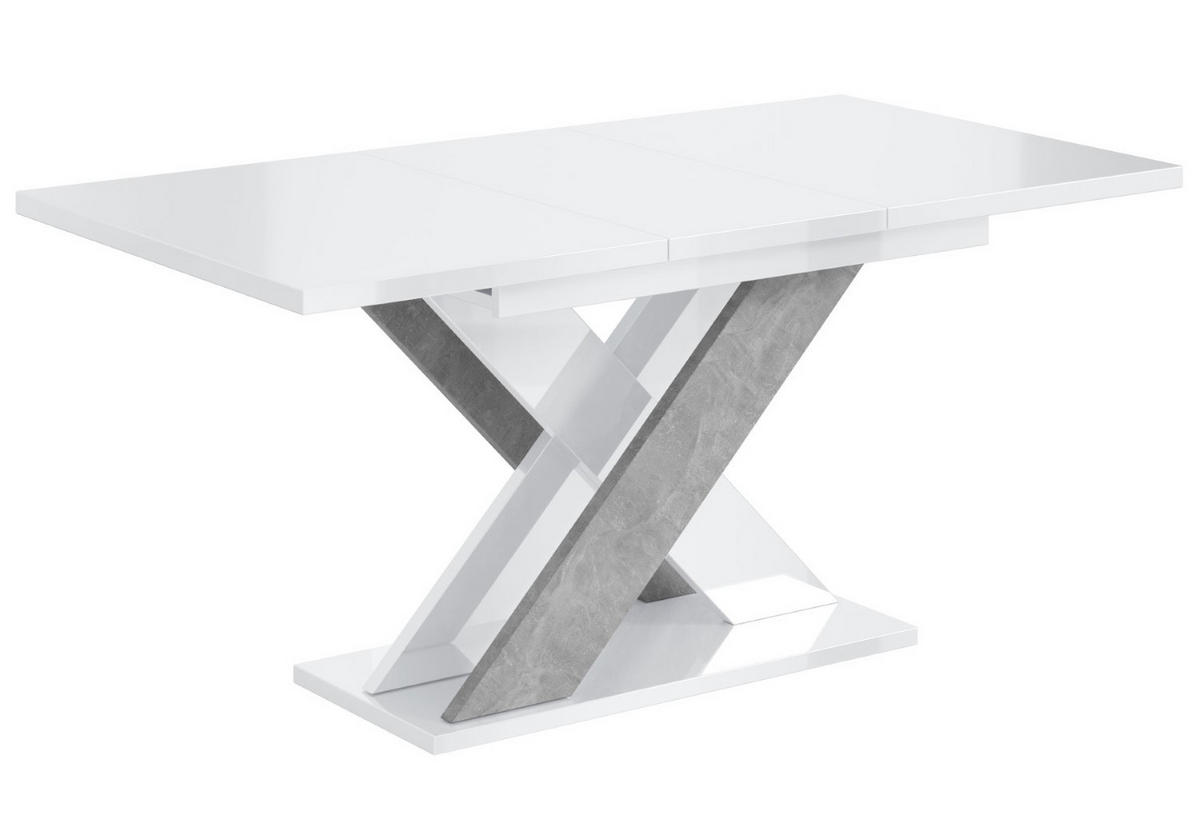 ESSTISCH ausziehbar 120 -160x90x75 cm - Hochglanz Weiß/Betonoptik - AOX - Weiß Hochglanz, Holzwerkstoff (120/90/75cm) - ALTDECOR