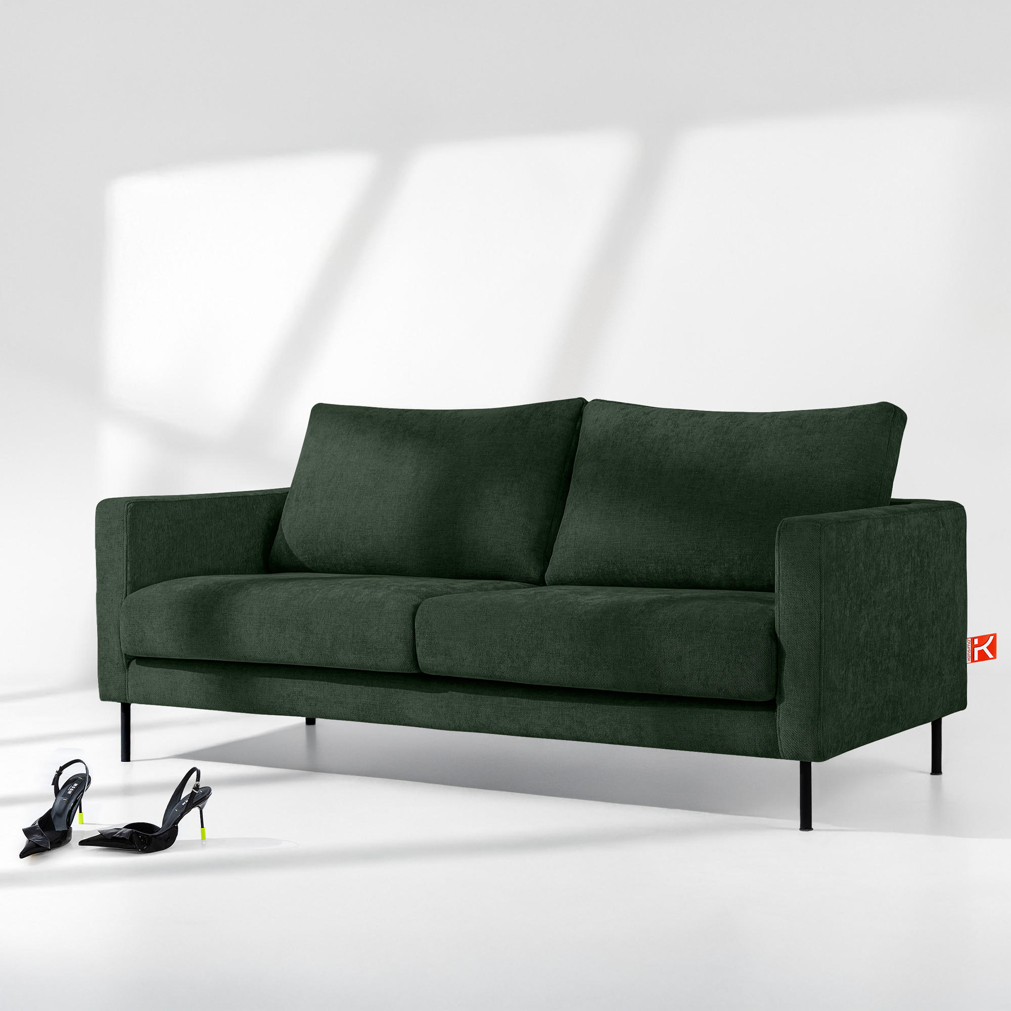 SOFA LUMO, 3-Sitzer, Dunkelgrün - Dunkelgrün/Schwarz, Holz/Holzwerkstoff (198/90/95cm) - KONSIMO®