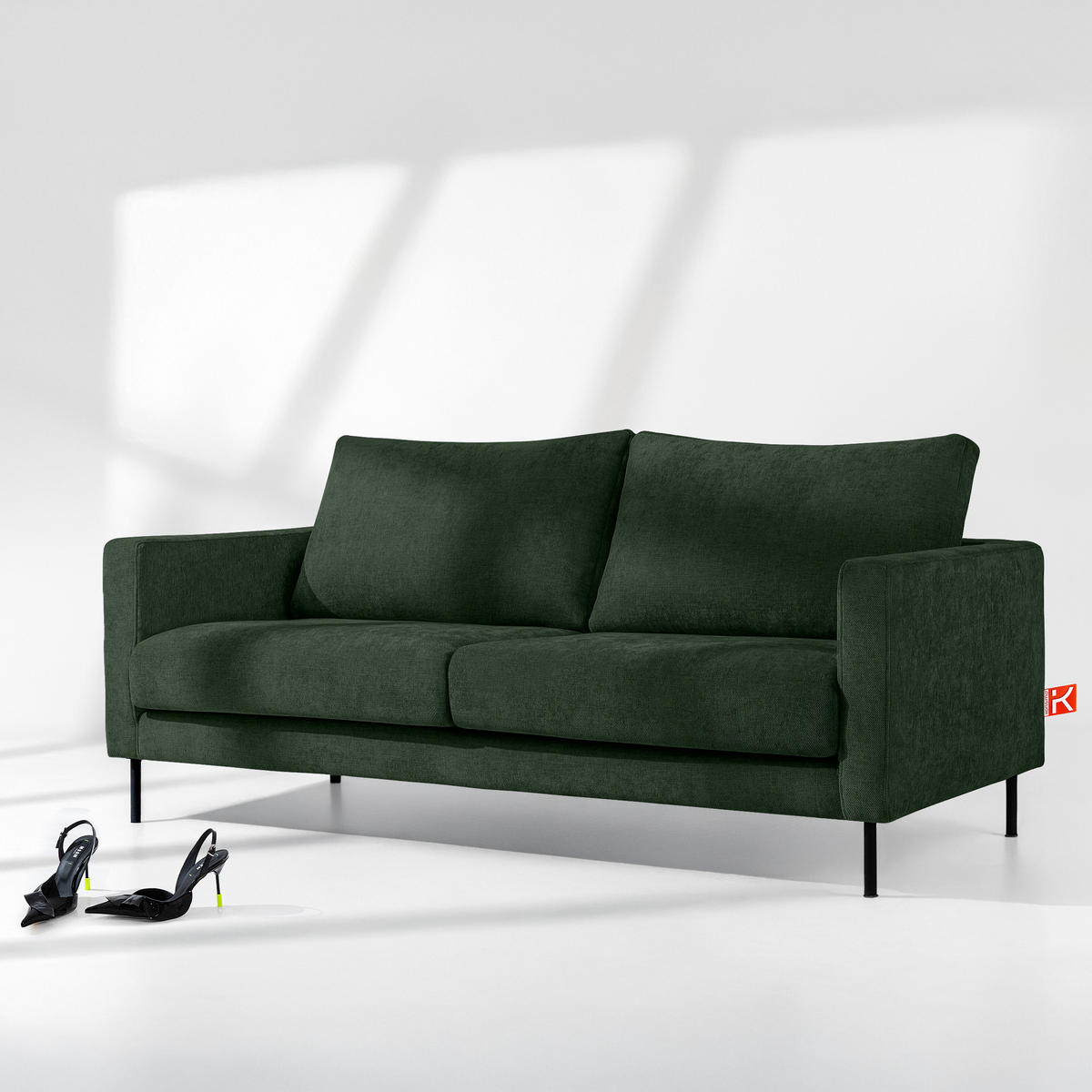 SOFA LUMO, 3-Sitzer, Dunkelgrün - Dunkelgrün/Schwarz, Holz/Holzwerkstoff (198/90/95cm) - KONSIMO®