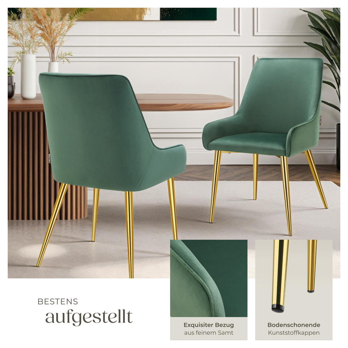 POLSTERSTUHL 2er Set Avane 52 x 61 x 89 cm grün - Grün, Textil (52/89/61cm) - tectake
