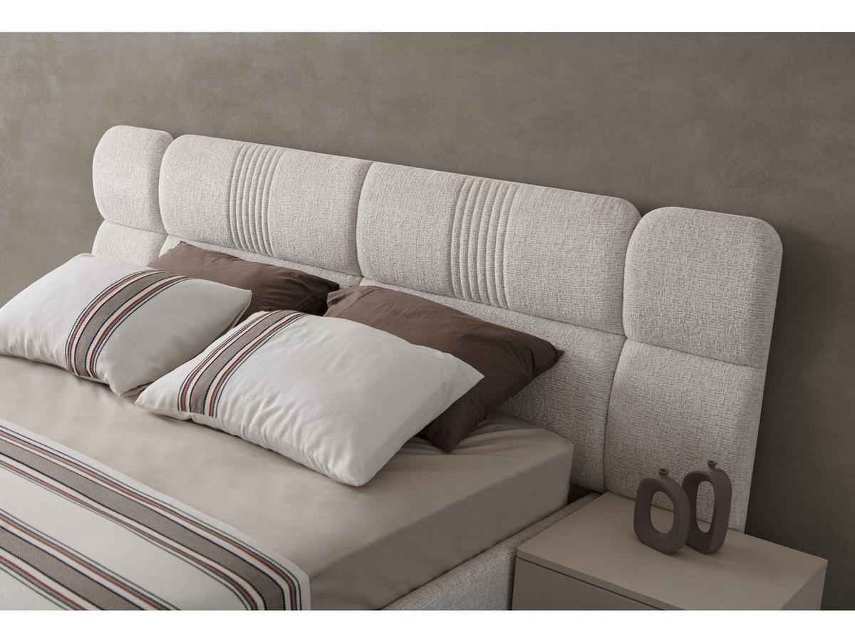 BETTANLAGE LINE Schlafzimmer-Set, 4-teilig, Creme, Bett mit Kopfteil 2 Nachttischen und Kleiderschrank - Creme, Leder/Holzwerkstoff (160/200cm) - Villa Möbel
