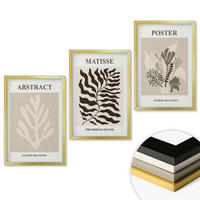 WANDBILDER 3er Set - 40x60 cm Goldrahmen - Beige-braune Pflanzenmuster - Goldfarben, Kunststoff (40/60cm) - ArtPrintCave