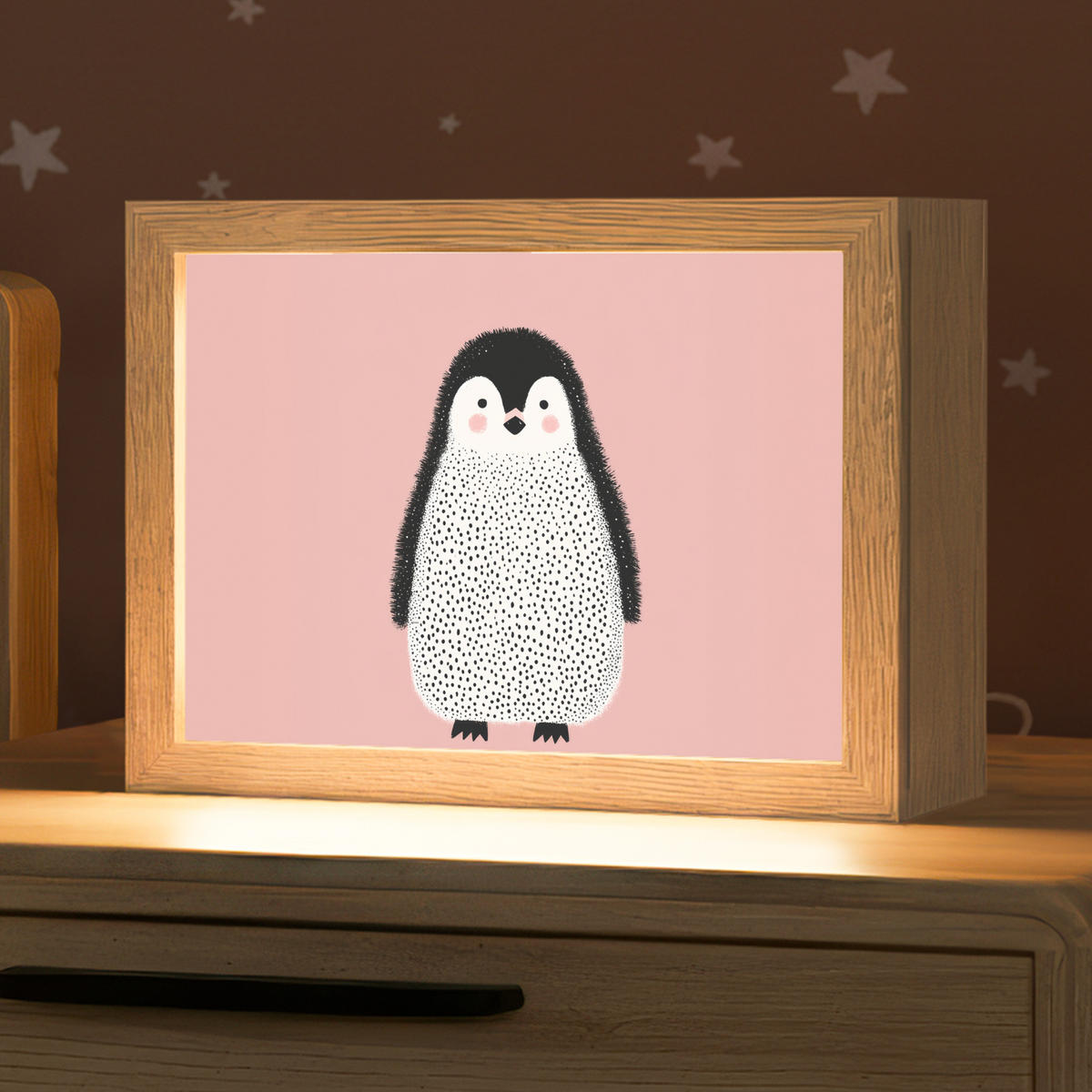 NACHTTISCHLAMPE Pinguin - Punkte - Minimalistisch - Rosa 20x15 cm - Rosa, Holzwerkstoff (8/20/15cm)