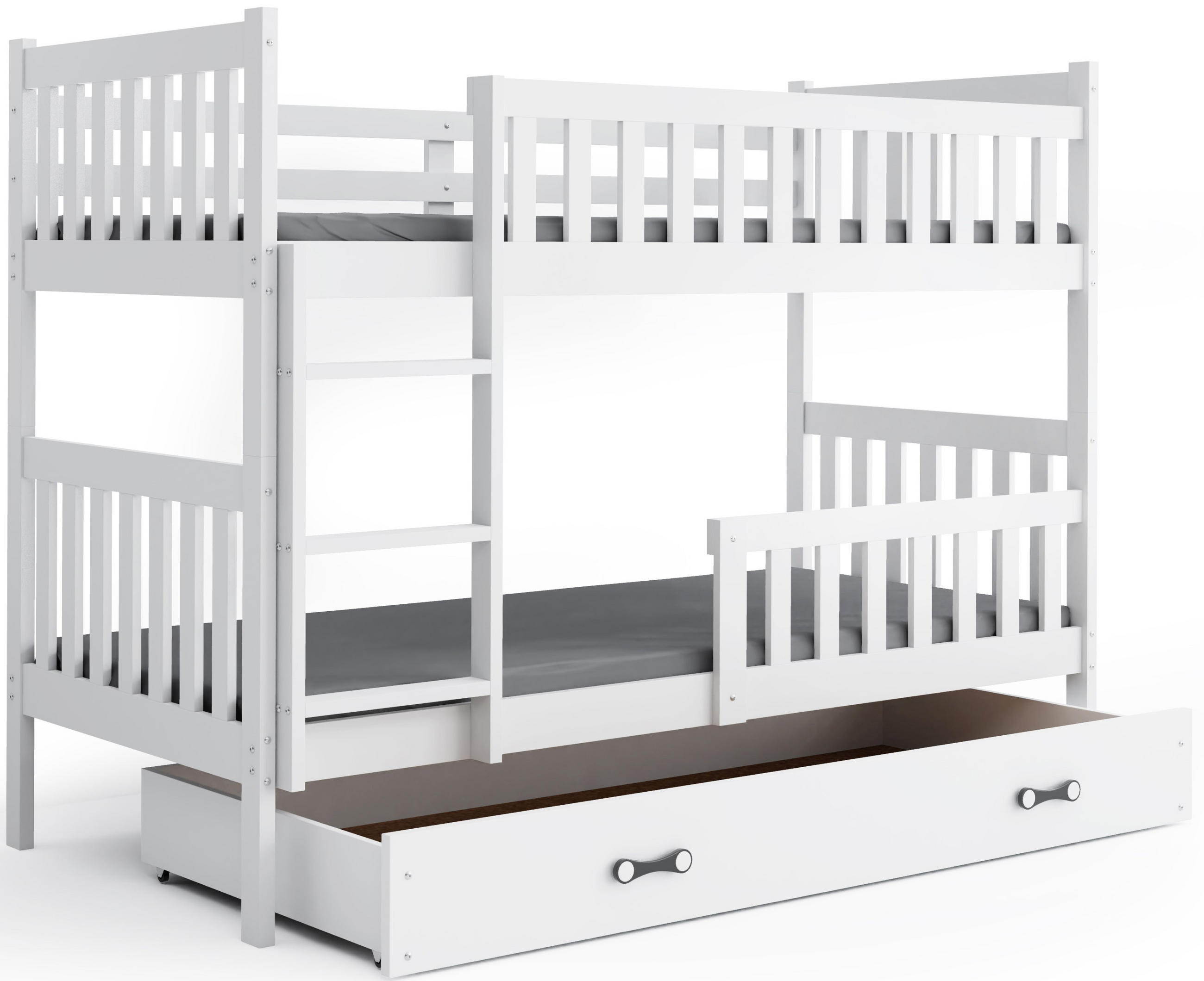 ETAGENBETT 90x200 in Weiß mit Lattenrost – Kinderbett mit Schublade & Rausfallschutz JAKOB - Weiß, Holz (90/200cm) - Interbeds