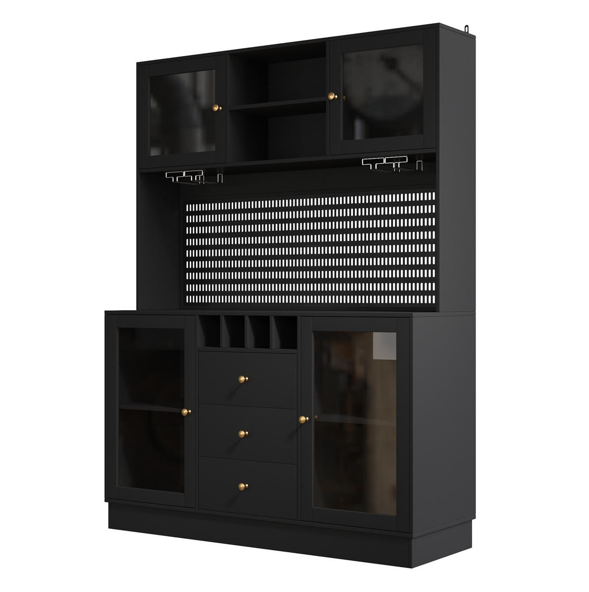BUFFET 140/40/185,7 cm schwarz aus MDF und Glas mit LED-Beleuchtung - Schwarz, Holzwerkstoff (140/185.7/40cm) - OKWISH