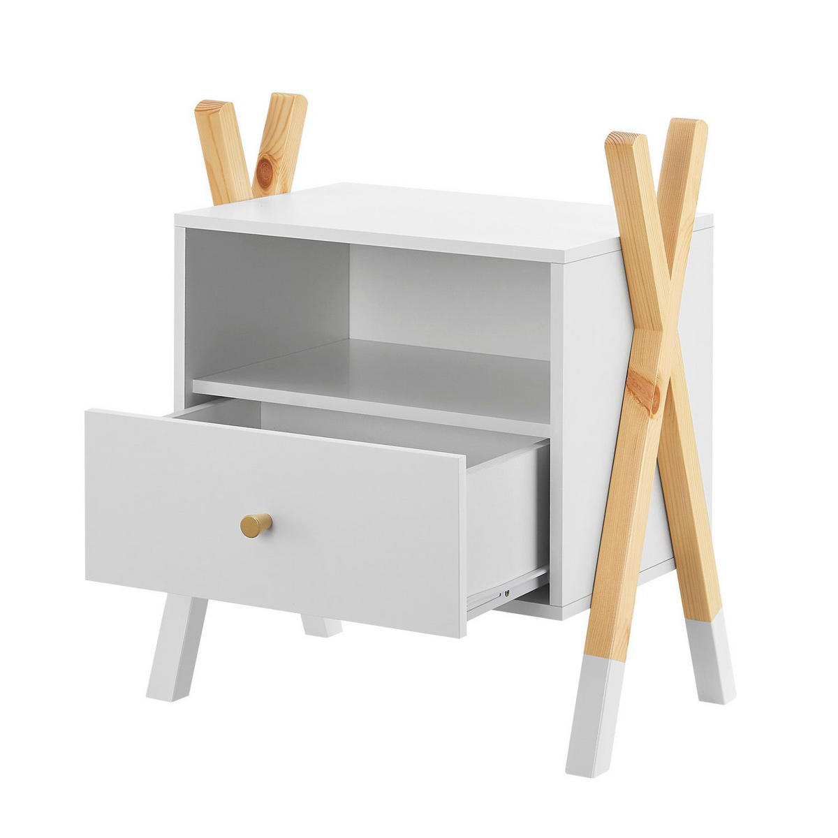 NACHTTISCH Jamie mit 1 Schublade Kinder - Weiß, Holz (30/55/46cm) - Juskys