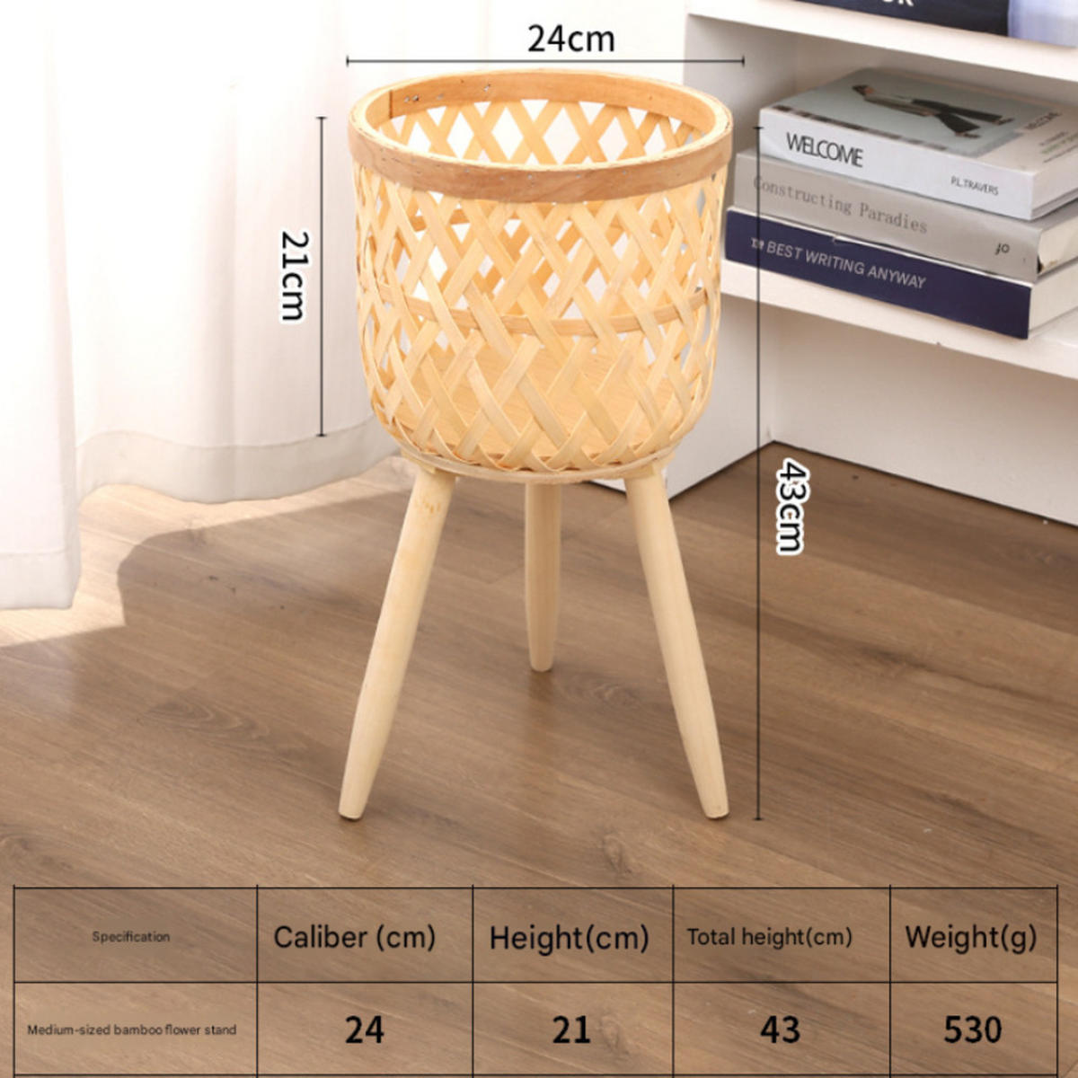 BLUMENTOPF, Bambusflechten, 24 × 43 cm - Hellbraun, Naturmaterialien (24/43cm) - Weltevree