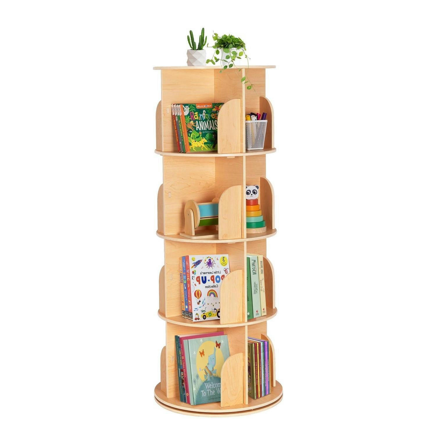 DREHBARES Bücherregal 360° mit 4 Etagen Holz 129 cm - Braun, Holzwerkstoff (50/129/50cm)