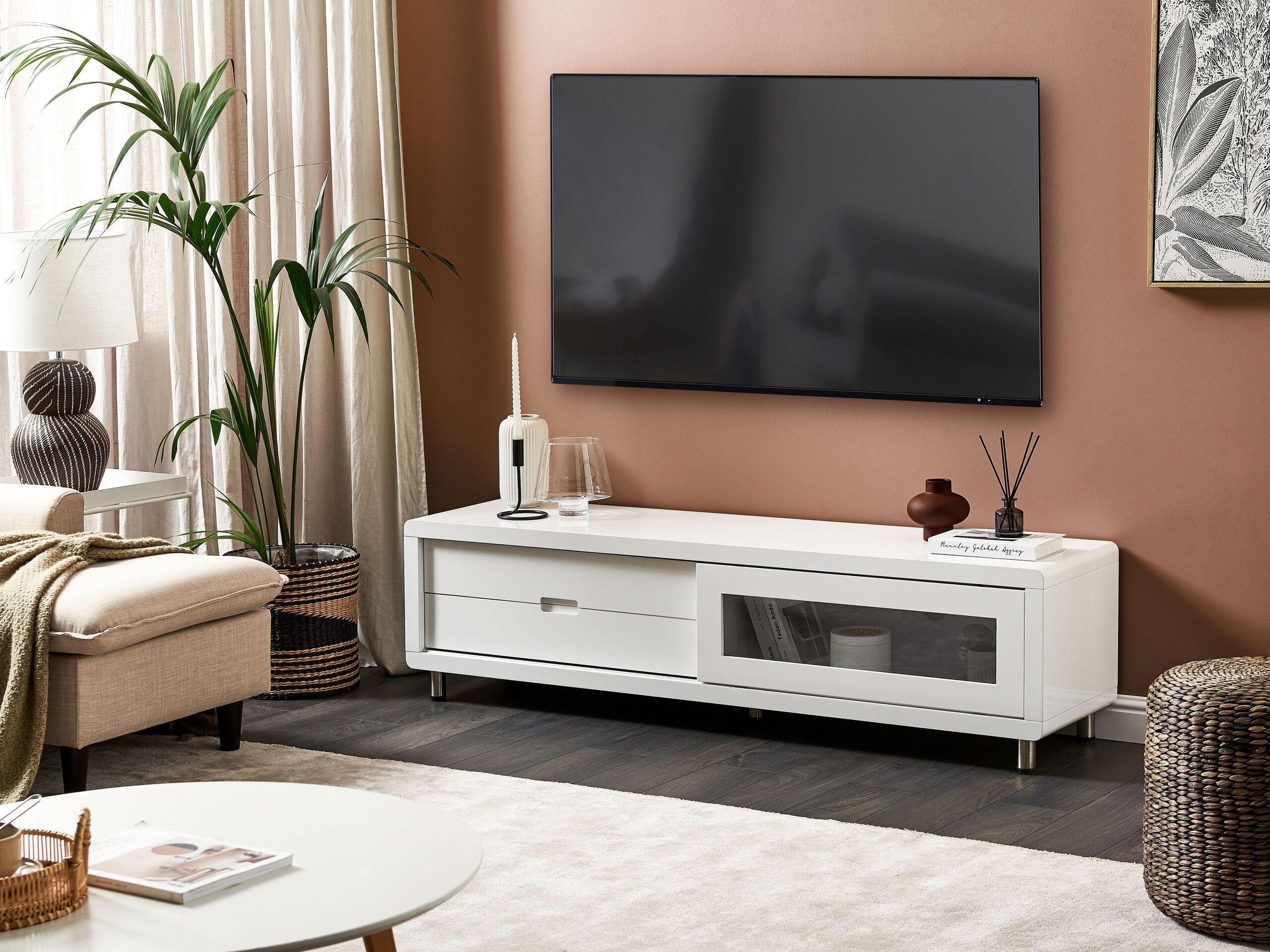 TV-MÖBEL Weiß PEMBORKE 39/158/43 cm - Weiß, Holzwerkstoff (158/43/39cm) - Beliani