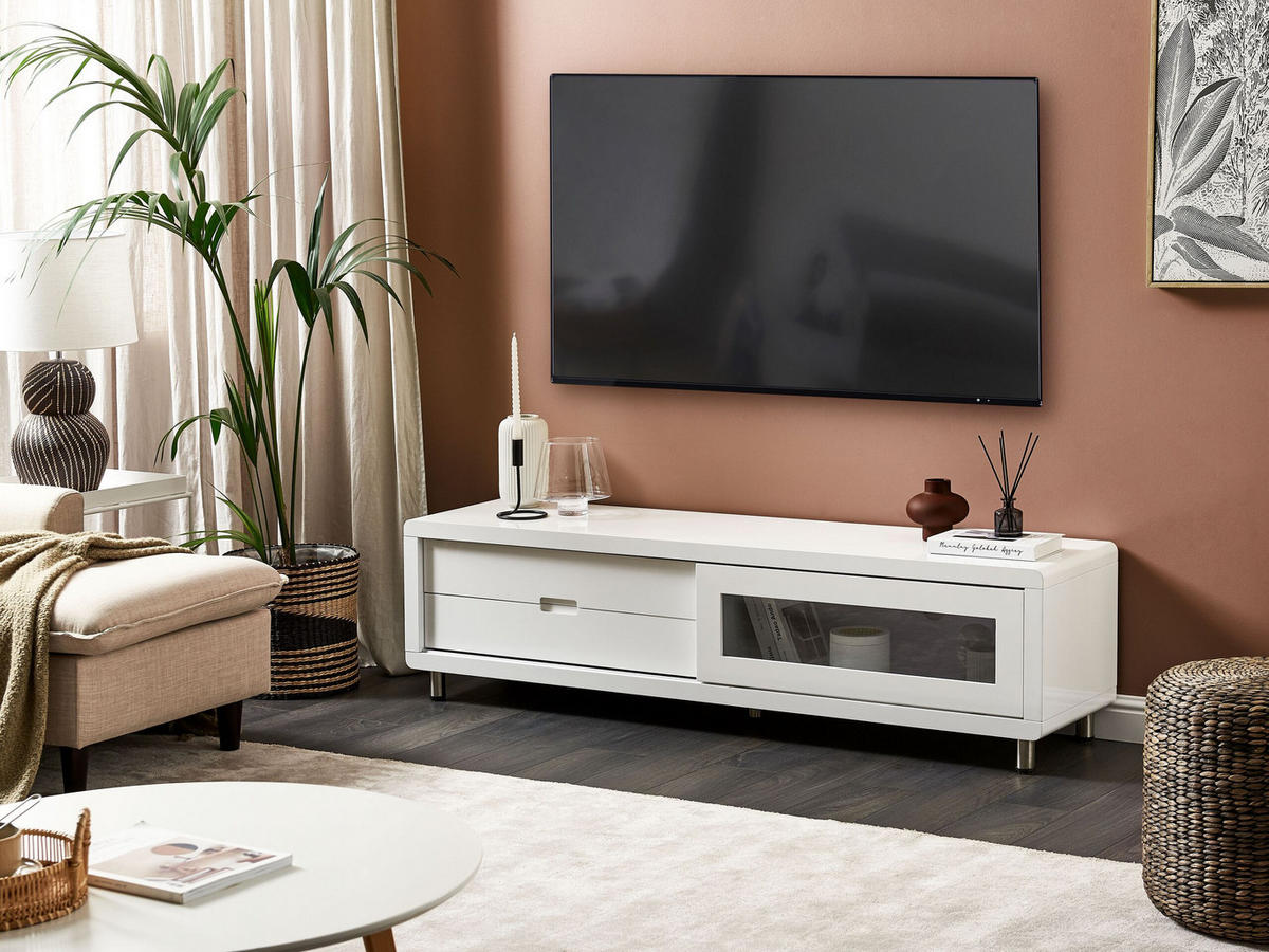 TV-MÖBEL Weiß PEMBORKE 39/158/43 cm - Weiß, Holzwerkstoff (158/43/39cm) - Beliani
