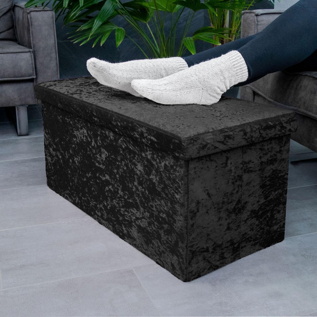 SITZBANK Faltbar mit Samtbezug 76/38/38 cm (Schwarz) - Schwarz, Karton (38/38/76cm) - Intirilife