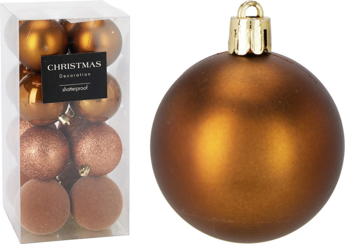 CHRISTBAUMKUGEL Basic Braun 16er Set 6/6/6 cm Kunststoff - Braun, Kunststoff (6/6/6cm) - Mondex