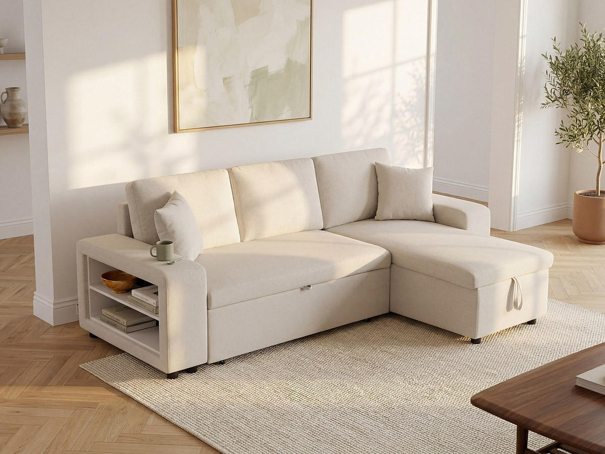 SCHLAFSOFA - 4 Personen - Stoff - Beige - Beige, Textil (240/84/145cm) - Vente-Unique
