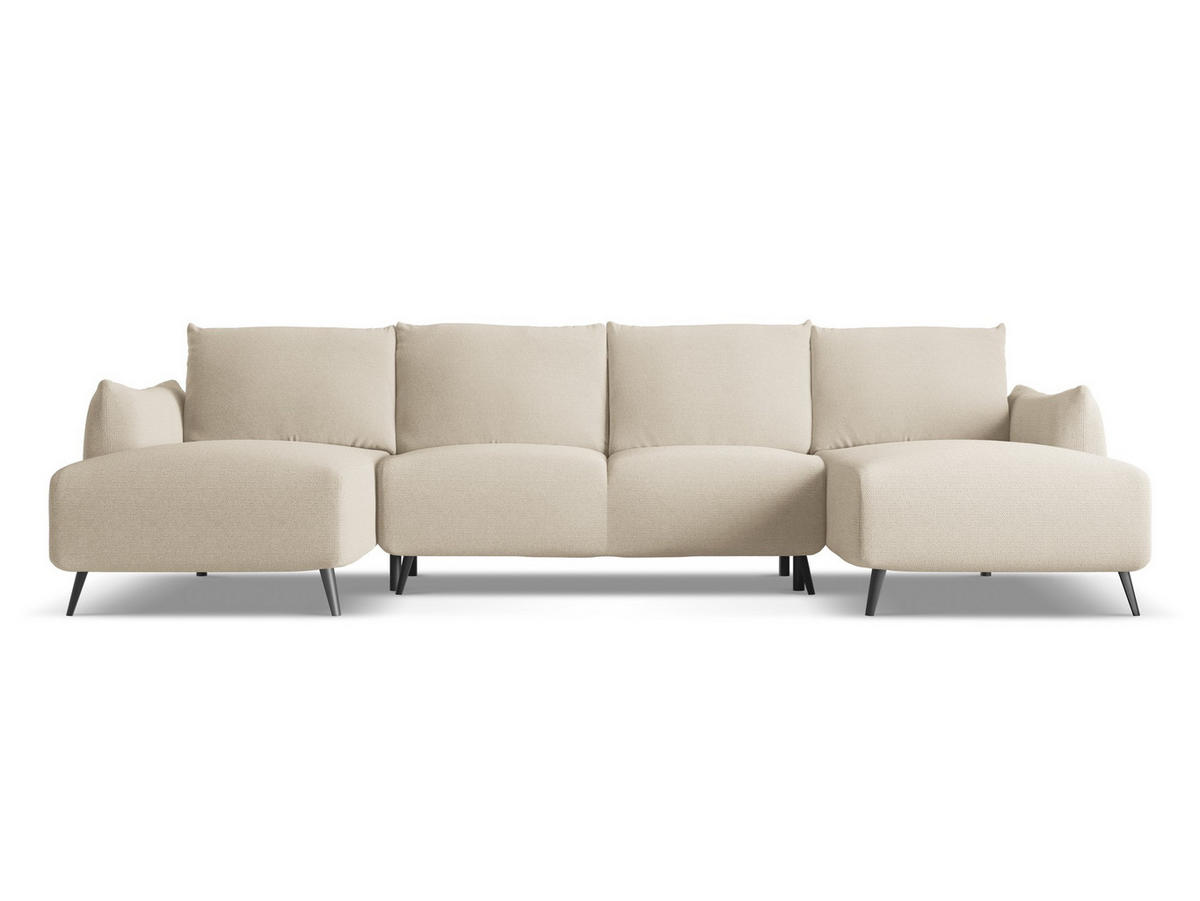 WOHNLANDSCHAFT Chenille Stoff Beige - Beige/Schwarz, Textil/Metall (317/86/162cm) - Makamii