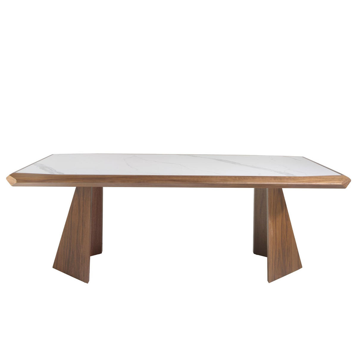 ESSTISCH Esstisch Rechteckig Porzellanmarmor aus Walnuss 220/110/76 cm - Walnussfarben/Weiß, Stein (110/220/76cm) - ANGEL CERDA