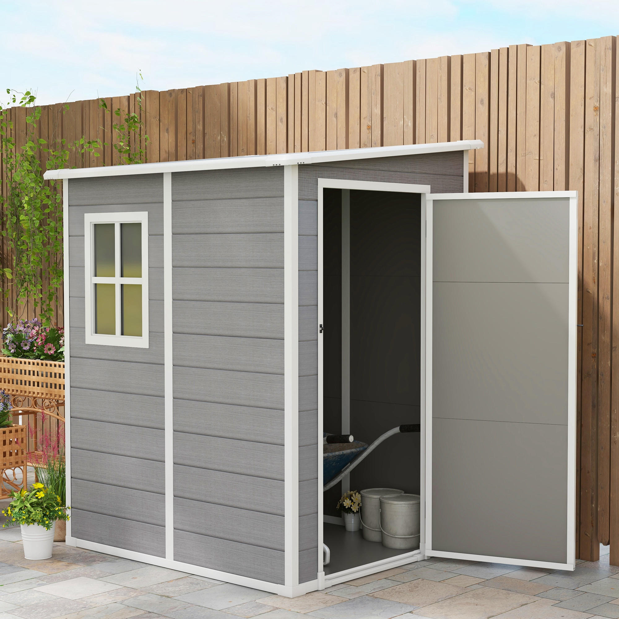 GERÄTEHAUS mit Pultdach, 122 x 149 x 192/177 cm - Grau, Metall (149/192/122cm) - Outsunny