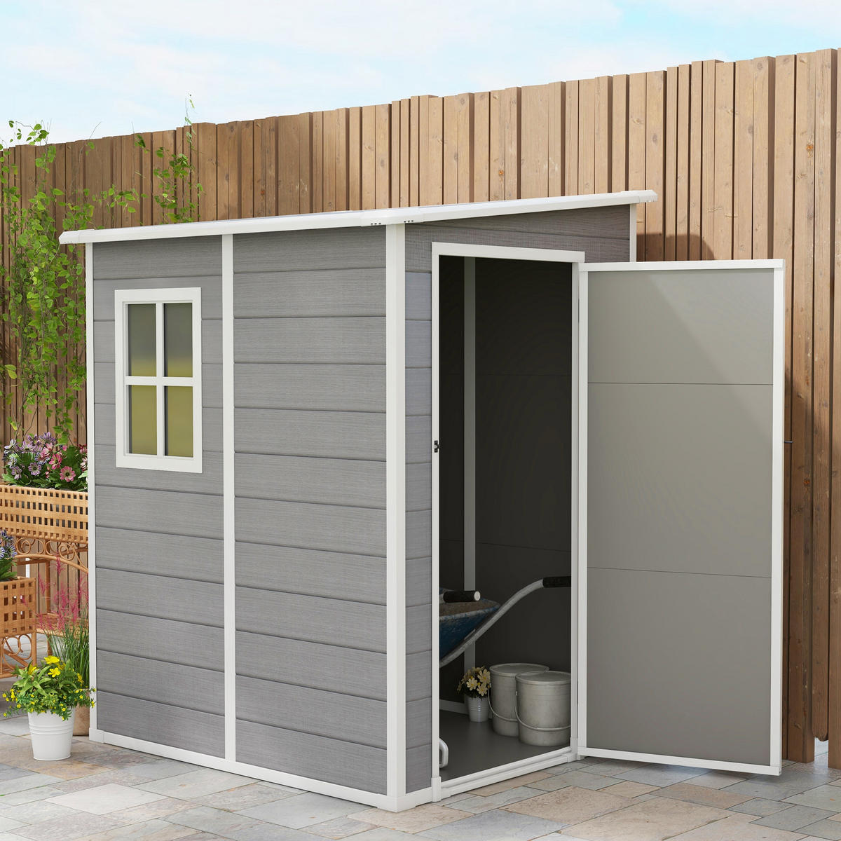GERÄTEHAUS mit Pultdach, 122 x 149 x 192/177 cm - Grau, Metall (149/192/122cm) - Outsunny