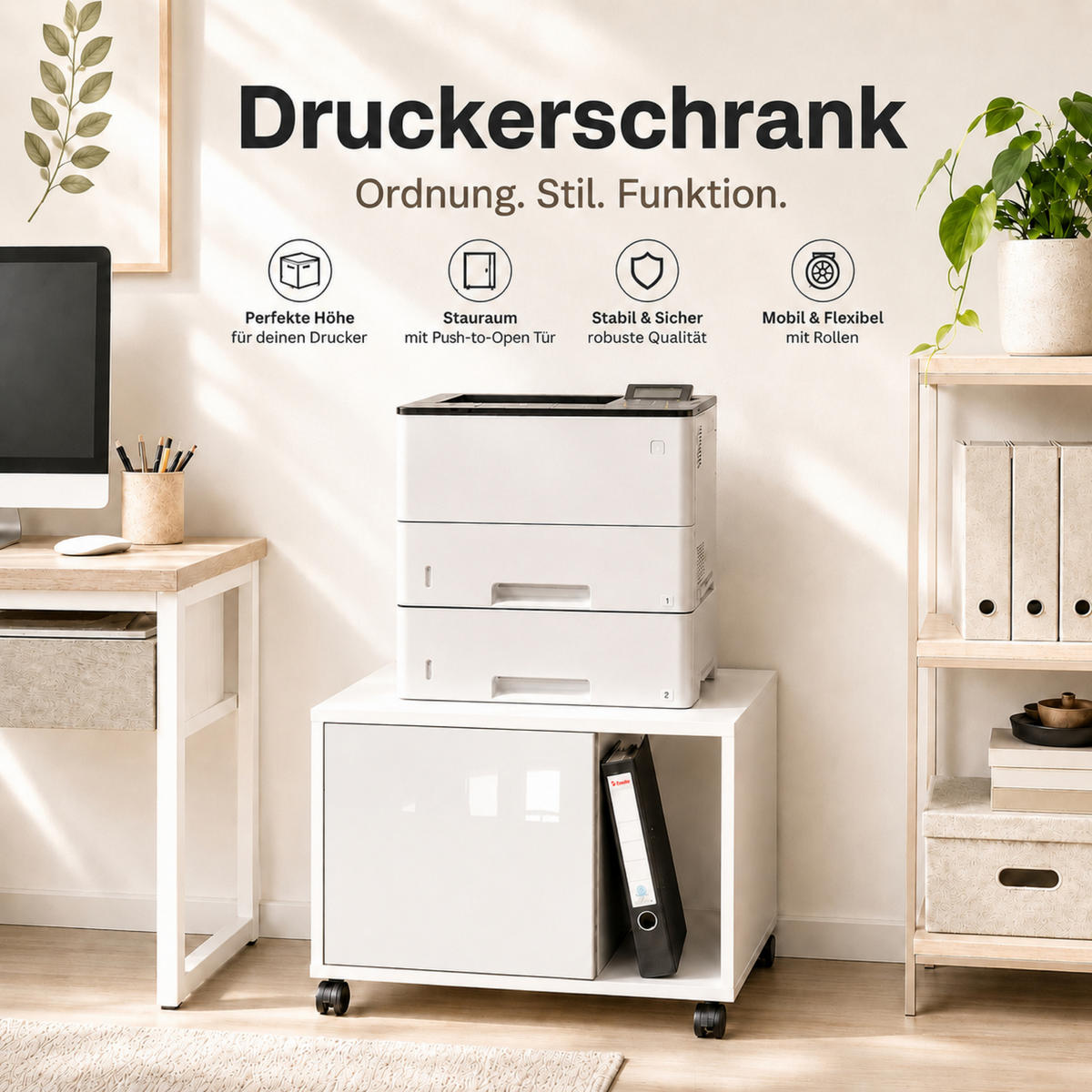 DRUCKERSCHRANK Amira Weiß Hochglanz 43/57/52 cm - Weiß Hochglanz, Holzwerkstoff (57.5/43.5/52cm) - SIMPLYFURN
