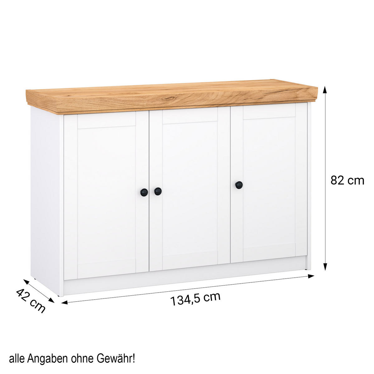 SIDEBOARD 134/82/41 cm weiß Eiche - Schwarz/Weiß, Holz/Metall (134/82/41cm) - Homestyle4u