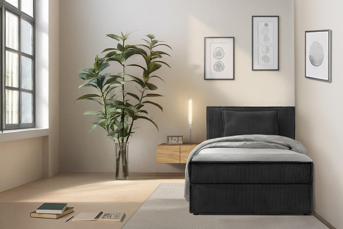 BOXSPRINGBETT ROTI Einzelbett, schwarz - Schwarz, Holz/Holzwerkstoff (90/200cm) - KONSIMO®
