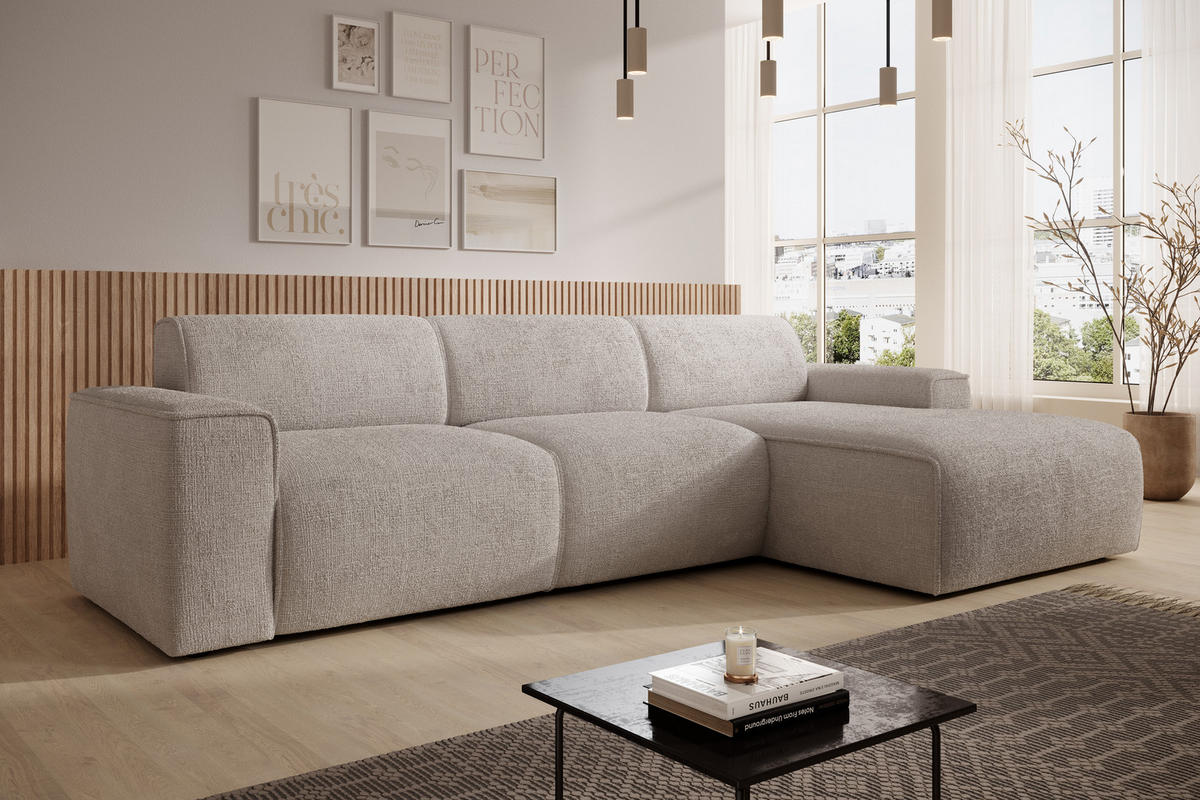 ECKSOFA L Form Didim mini Creme 310/165/78 cm – stilvolle kleine Eckcouch R - Creme/Schwarz, Kunststoff/Textil (310/165cm) - AX Living
