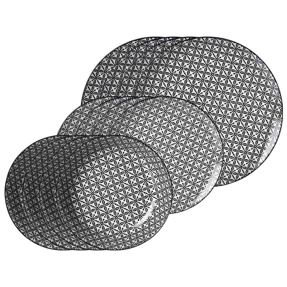 TELLER-SET Takeo Leaves schwarz-weiß 12er Set - Schwarz/Weiß, Keramik (1/1/1cm) - Ritzenhoff Breker
