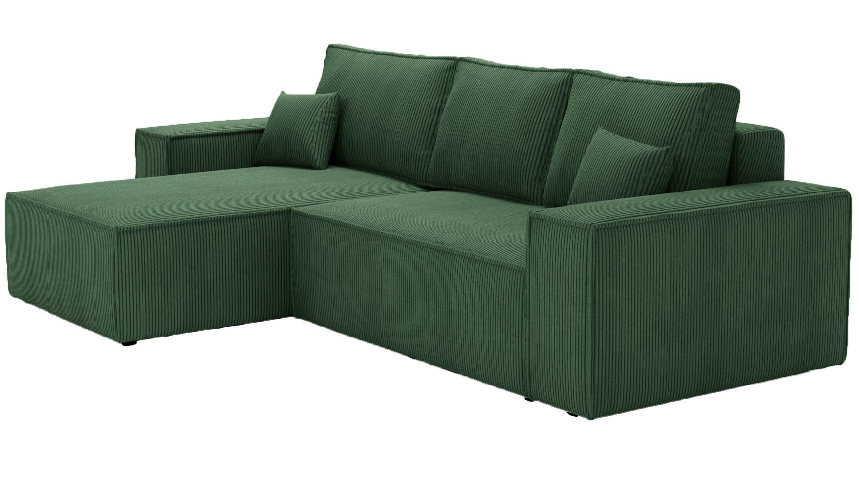 ECKSOFA Bergamo L mit Cordstoff, 280 cm, Schlaffunktion, Links - Grün - Grün, Holz (277/189cm) - Emporius