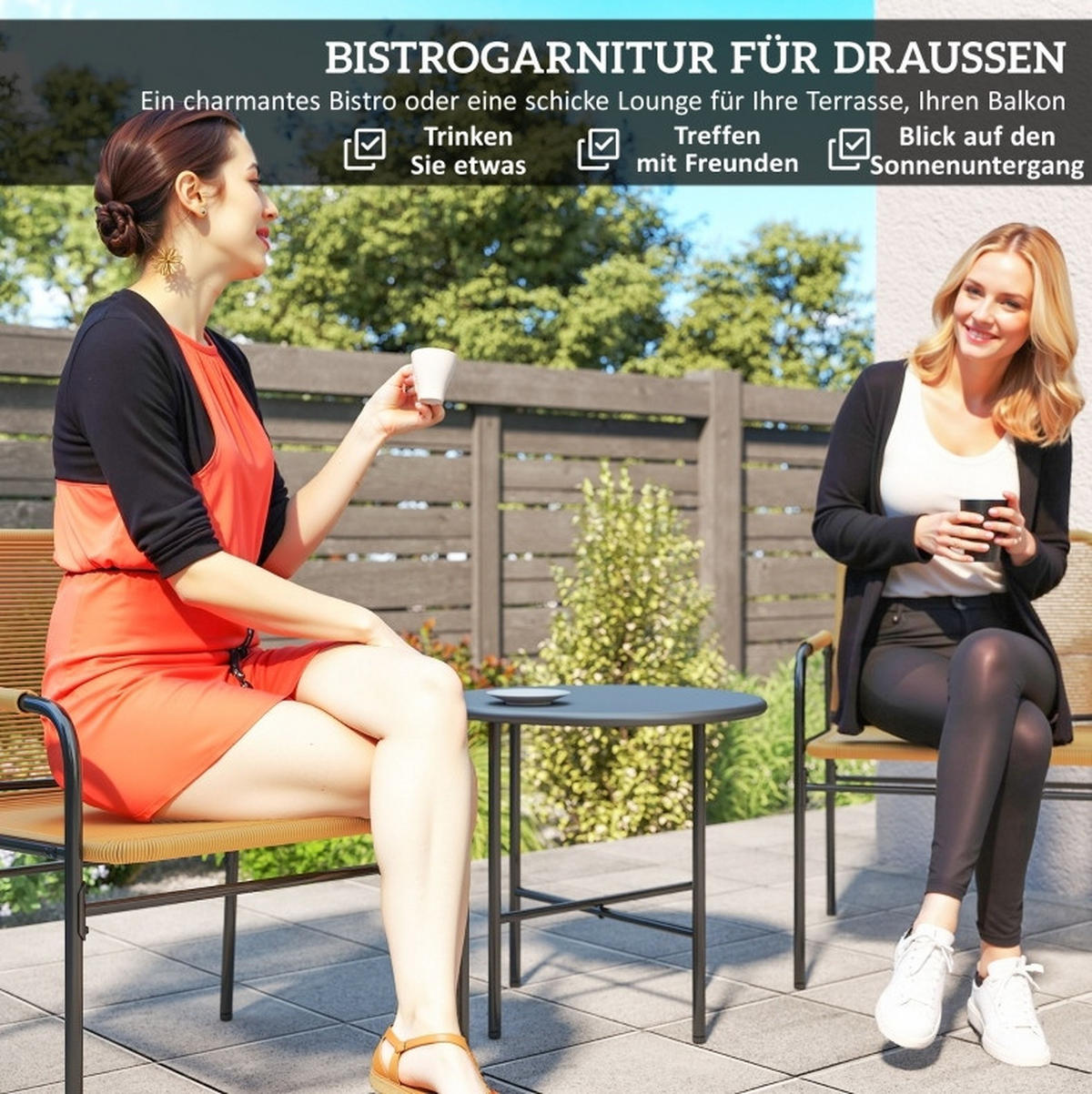 BALKONSET Bistroset 54/66/76 cm aus Stahl mit PE-Rattan und Tisch Ø50/48 cm Gelb - Gelb, Metall