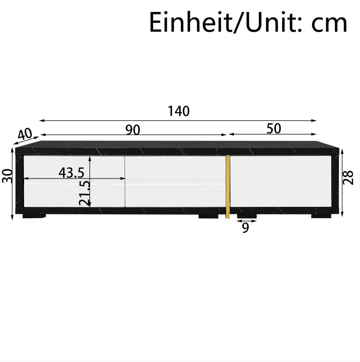 LOWBOARD 140-260/40/30 cm aus MDF und Holzwerkstoff mit dreh- und ausziehbarer Funktion Schwarz-Weiß - Weiß, Holzwerkstoff (260/30/40cm) - Modenvie