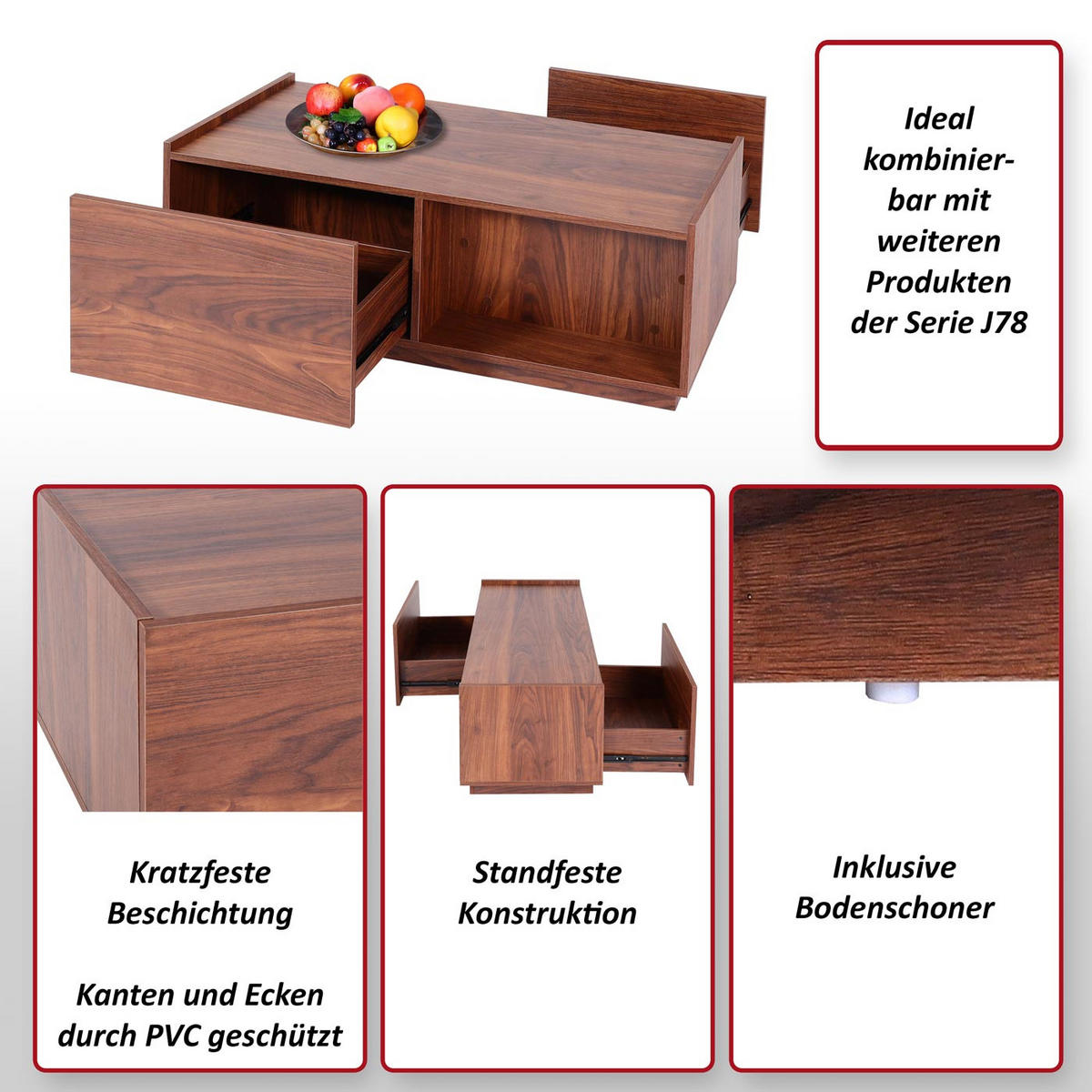 COUCHTISCH rechteck Walnuss Dekor - Walnussfarben, Holz (50/110/40cm) - MCW