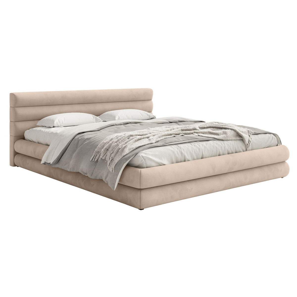 POLSTERBETT Alegre Beige Samt 180x200 cm - Beige/Schwarz, Holz/Textil (180/200cm) - Selsey