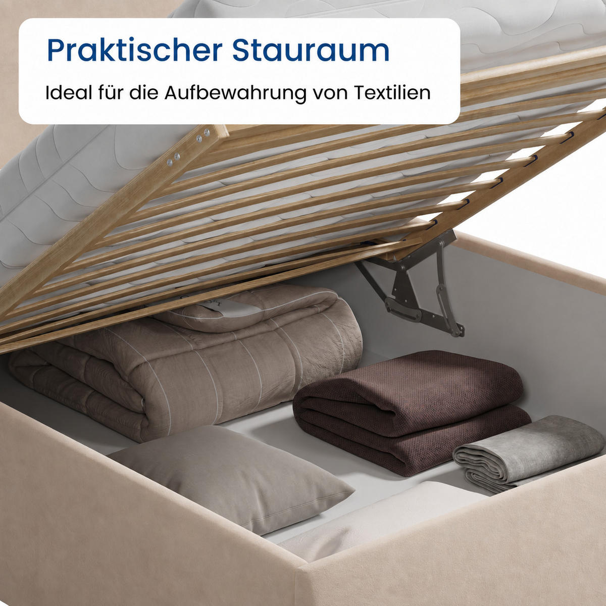 POLSTERBETT 140x200 cm Bonnellfederkernmatratze H2 Microvelours in Beige - Beige, Textil (140/200cm) - Home Collective