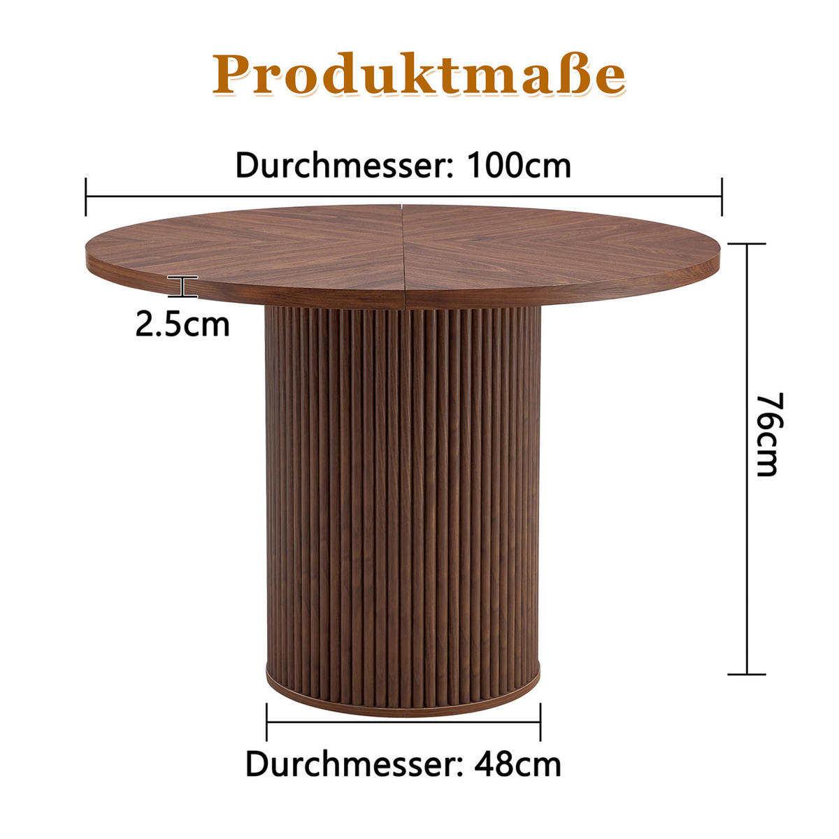 ESSTISCH 100/100/76 cm Walnuss MDF Rundtisch mit Stauraum im Tischbein - Walnussfarben, Holzwerkstoff (100/100/76cm) - OKWISH