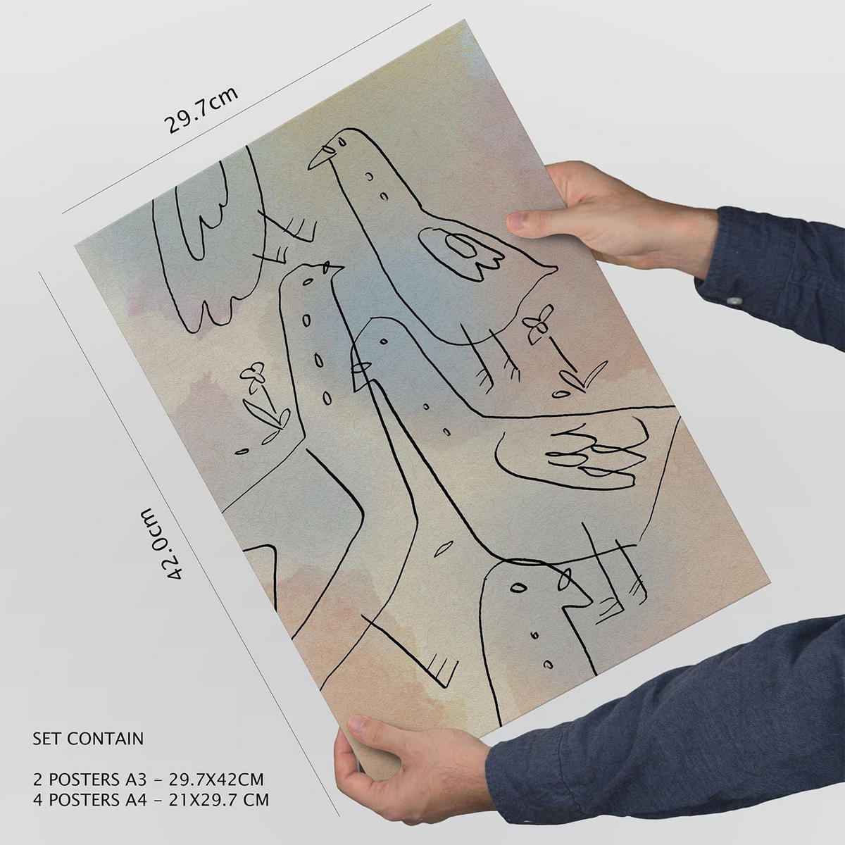 POSTER Set Mit 6 Flügel Der Liebe 2 In Tiere Zusammenfassungen A3 & A4 Rahmenlos - Klar, Papier (29/3cm) - Nacnic