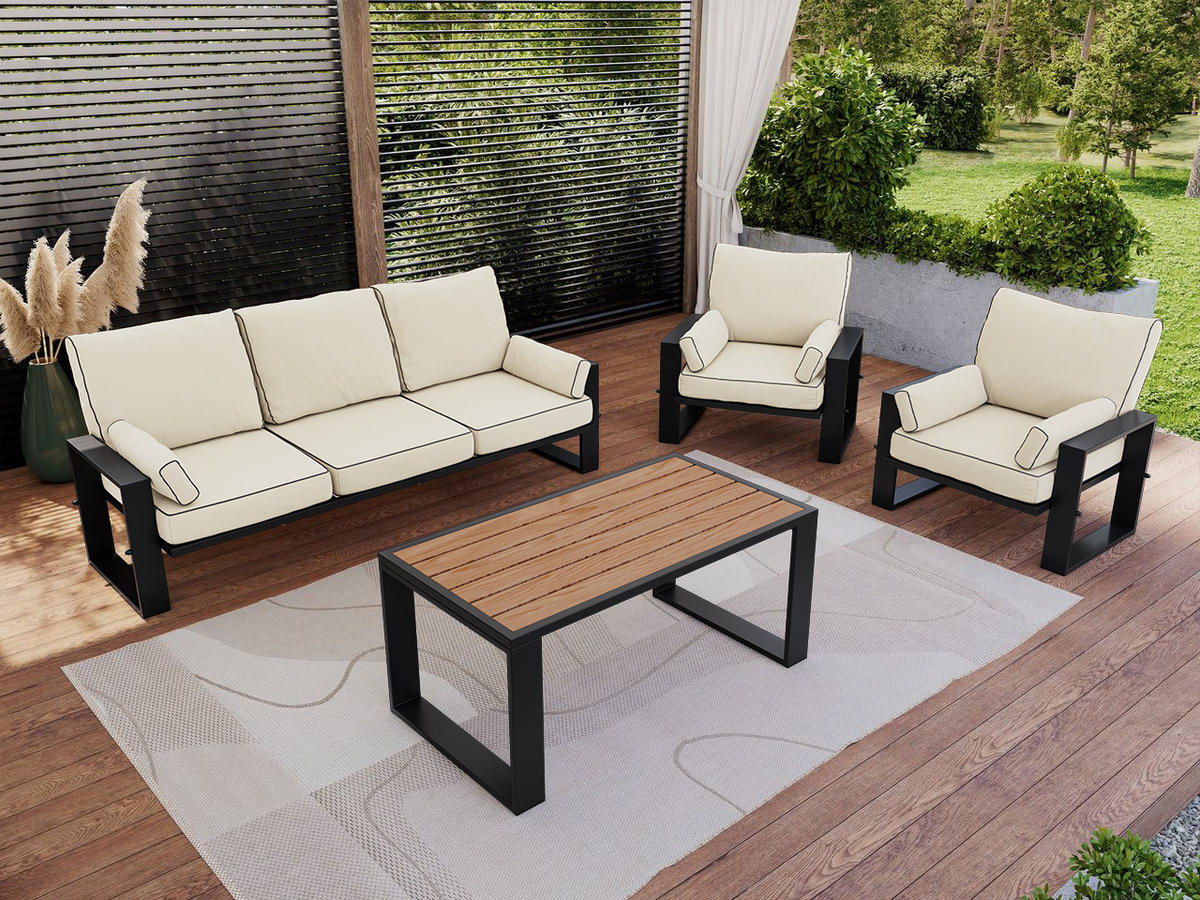 GARTENMÖBEL-SET ELBA:  1x Tisch, 1x Sofa, 2x Sessel - Beige - Beige, Textil - MKS