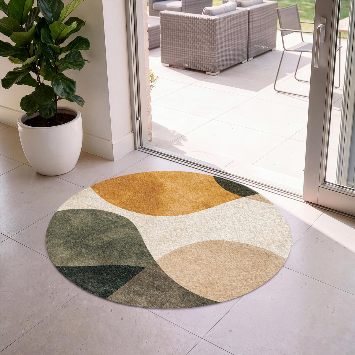 FUSSMATTE Formen - Ockergelb - Abstrakt Flurteppich 120x120 cm - Multicolor, Kunststoff (120/120cm) - MuchoWow