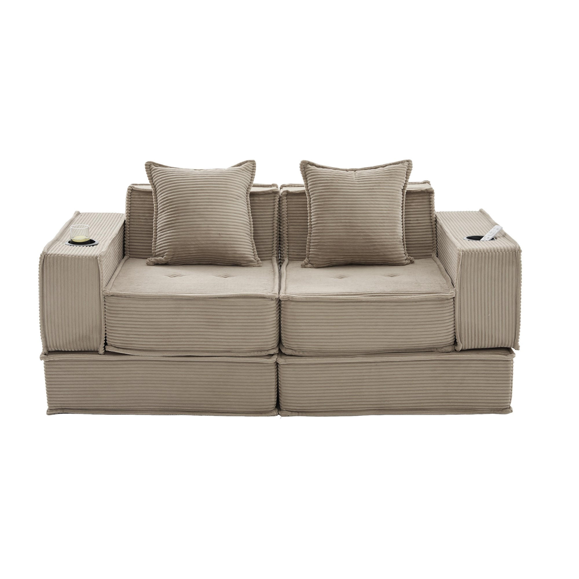 SCHLAFSOFA Zweisitzer mit Schlaffunktion,ausziehbar,Modulares Design,Cord,Khaki - Braun, Textil (162/42/54cm) - LVHOM