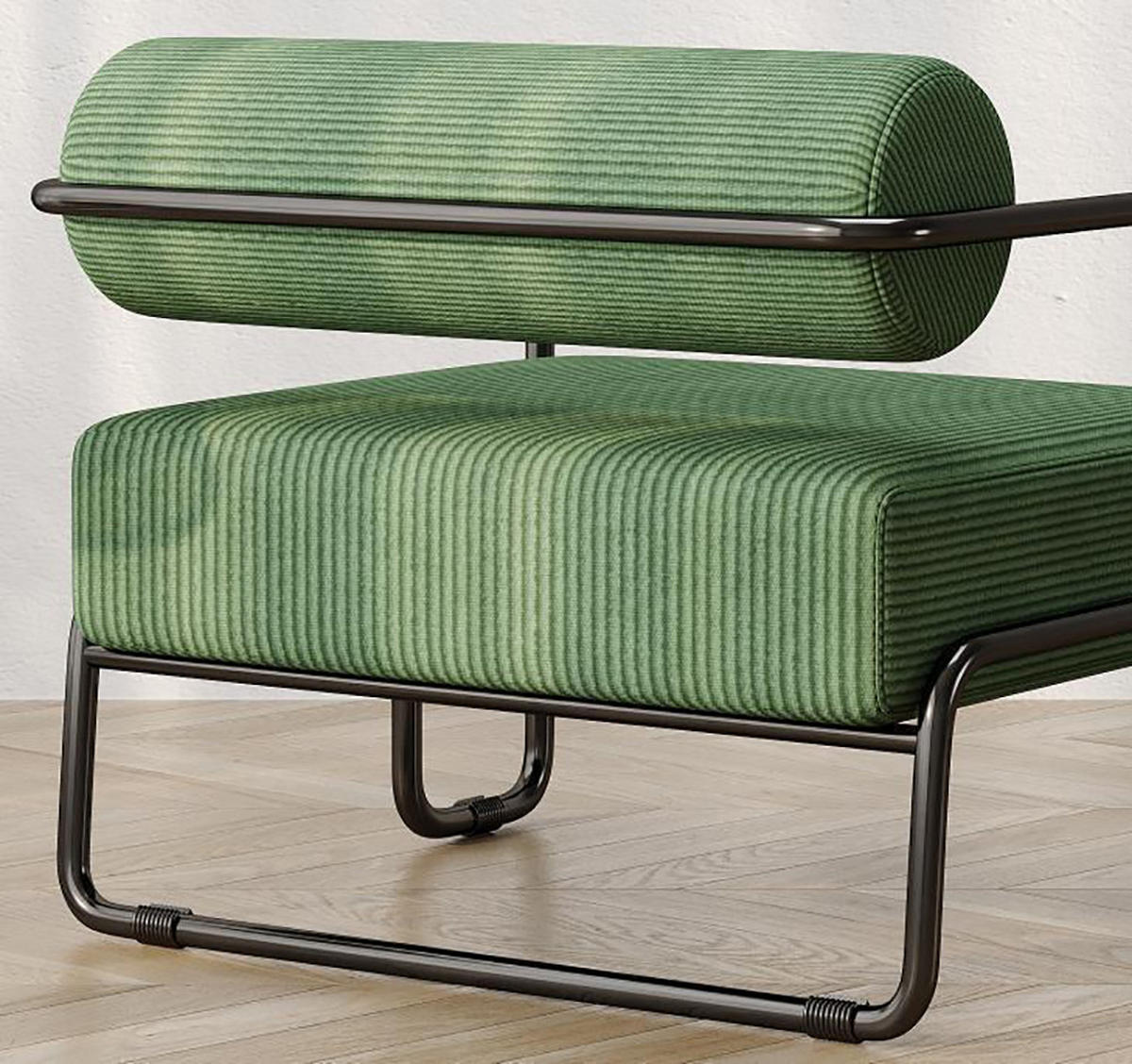 LOUNGE-SESSEL 68.5×73×70.5CM, Corduroy & schwarzem Metallgestell, Grün - Grün, Textil (73/70.5/68.5cm) - KOMHTOM
