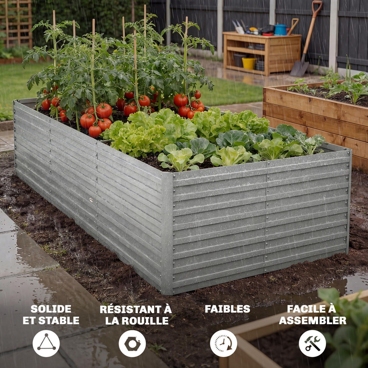 HOCHBEET DE-12303 e/tra tief 240/120/60 cm mit offenem Boden Silber - Grau, Metall (240/60/120cm) - ComfortXL