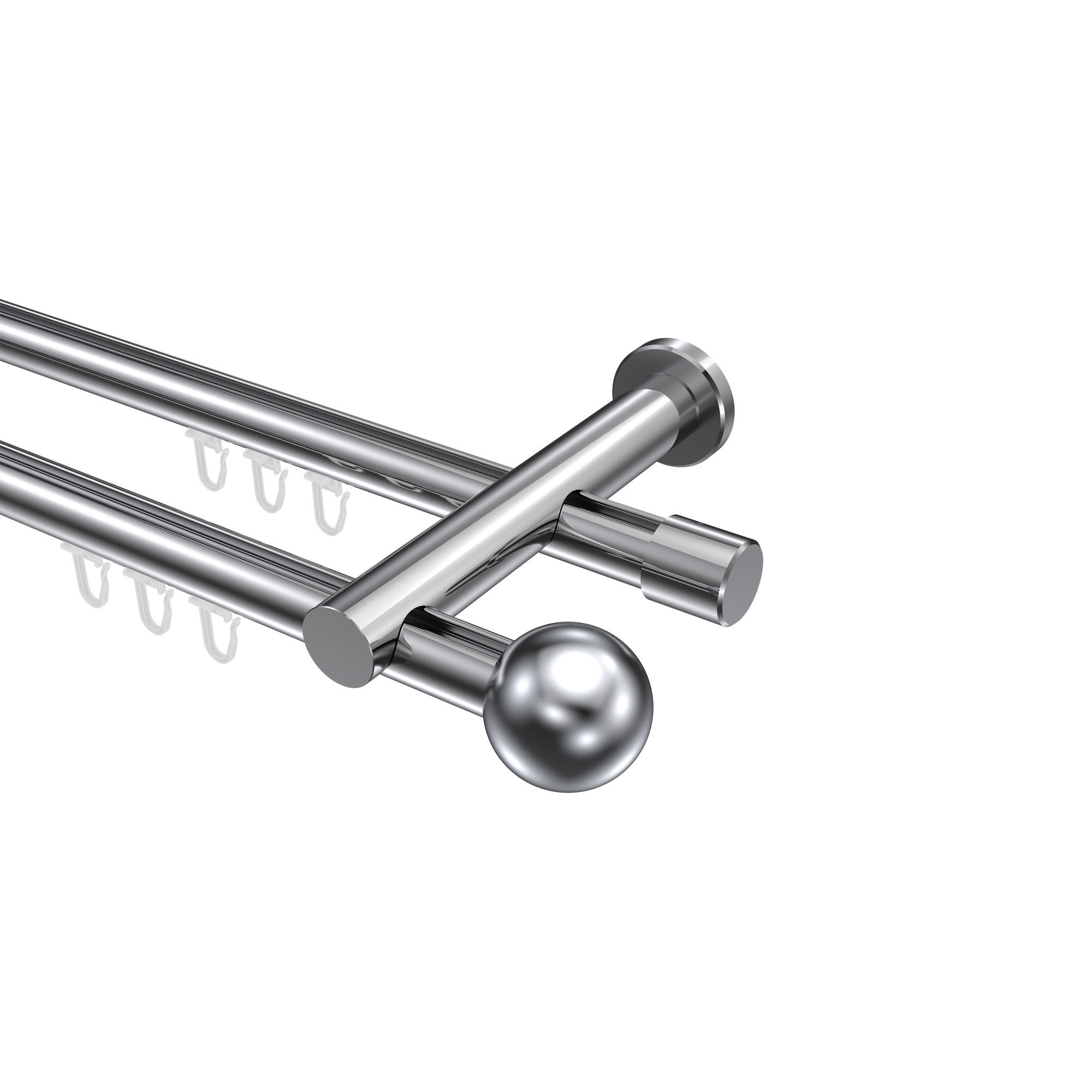 INNENLAUF-GARDINENSTANGEN-SET Platon Luino 260 cm (geteilt in 2 x 130 cm), 2-läufig, 20 mm Ø Chrom - Chromfarben, Metall (260cm) - INTERDECO
